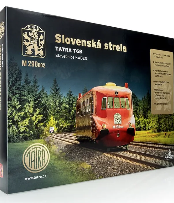 Tatra stavebnice Tatra Slovenská Strela Stavebnice obsahuje model legendárního vlaku TATRA 68 "Slovenská strela" ve měřítku H0 (1:87). Celkem má 60 dílů
